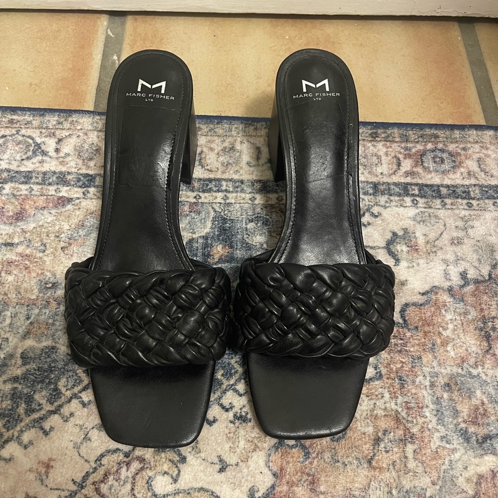 Marc Fisher Black Braided Mules